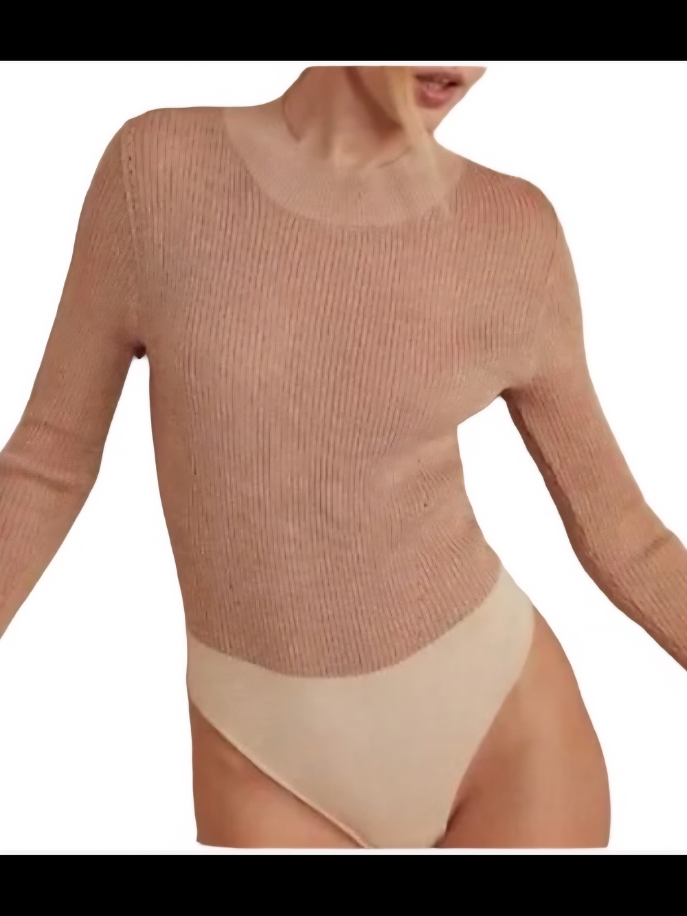 Free People Ribbed Long-Sleeve Bodysuit in Shimmery Dusty Rose